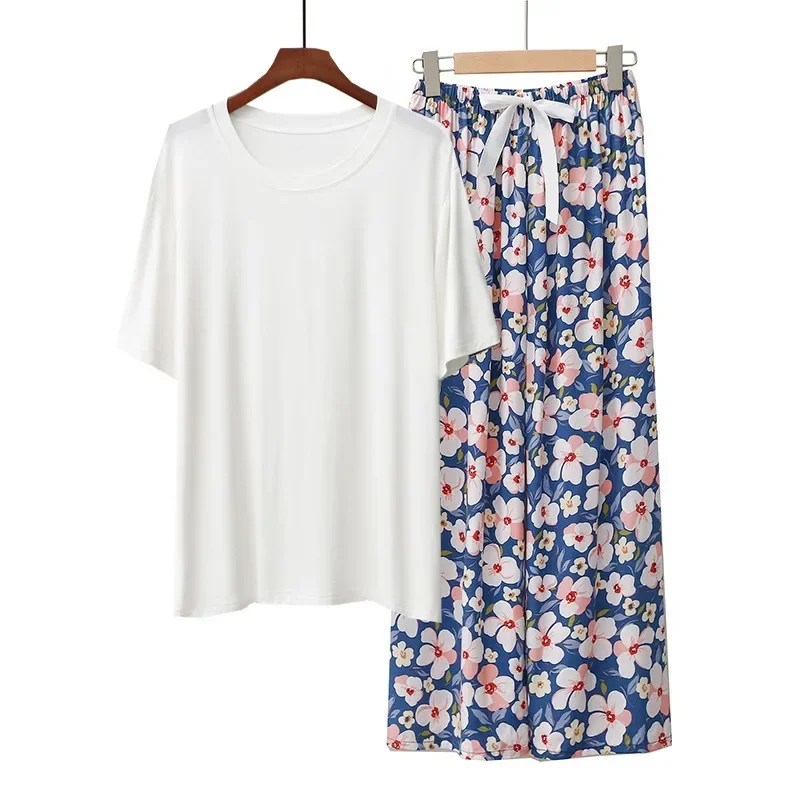 2025 جديد المرأة ملابس خارجية ملابس المنزل بيجامة مجموعة المألوف القطن التباين اللون مريحة قصيرة الأكمام بنطال ذو قصة أرجل واسعة