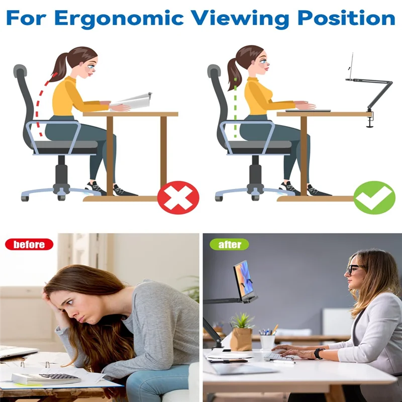 ABXF-Desk Clamp Bookshelf For Reading, Ergonomic Design,Adjustable Height To 20 Inch With Swivel Base Cookbook Holder