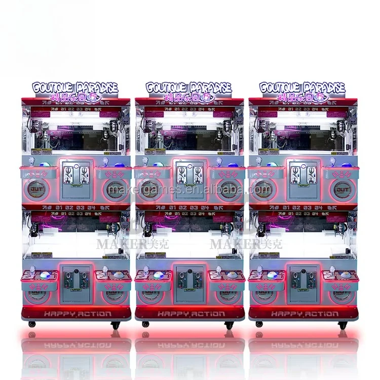 

Новый дизайн, встроенная 4-пользовательская монета, подарочная игра, вращающиеся игрушки, зажимы, мини-кукла с когтями, крановые машины