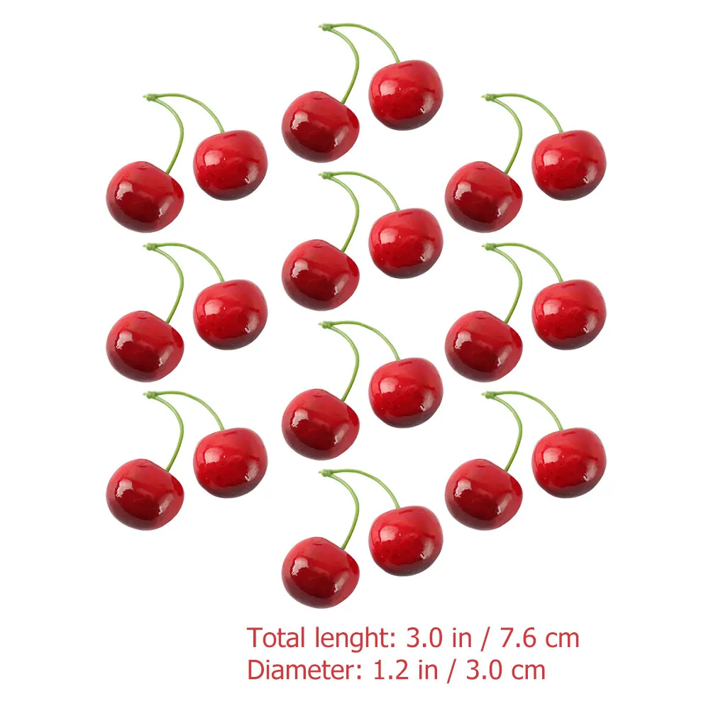10Pairs Lifelike Fake Cherry Decorations Eco Friendly Poly Foams Fruit Models for Fruit Plate Decoration Scene Layout Photo