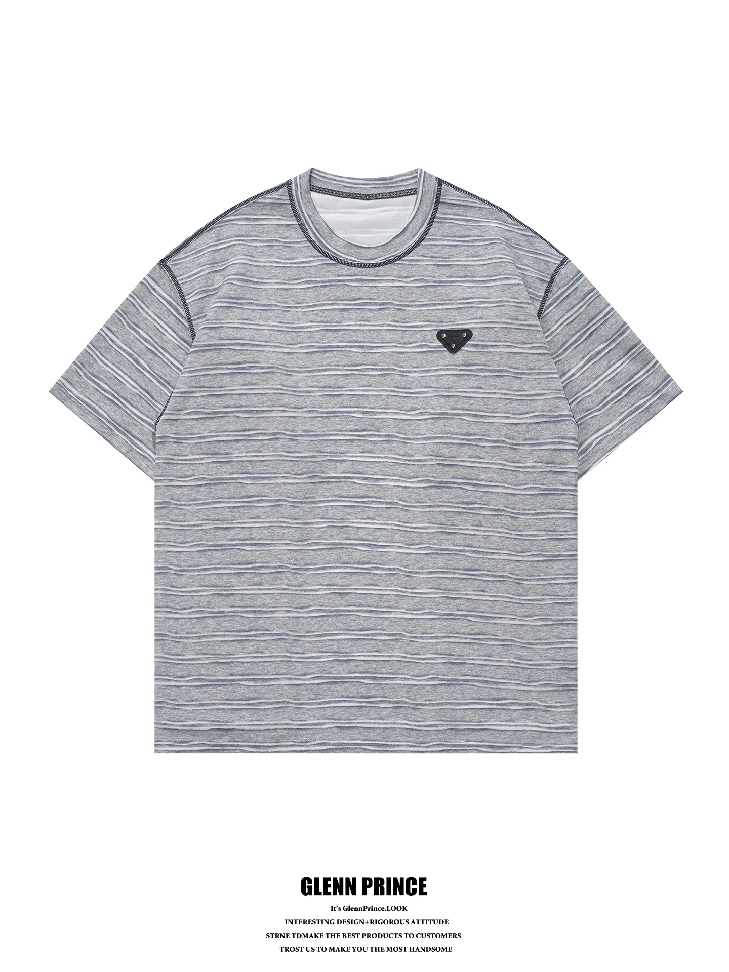 

GPstudio2026 Men's Short Sleeve T-Shirt Casual Loose Fit Summer Lazy Style Patch Label Burnt Flower Irregular Stripes Top