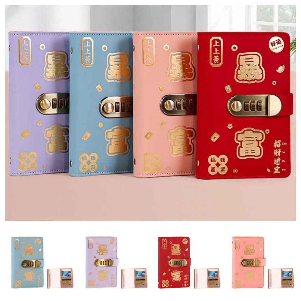 With Password Lock Saving Money Binder Savings Handbook PU Leather Budget Binder with Lock Wallet Storage Cash Envelopes