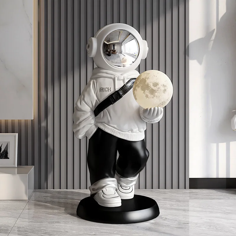 Home Decoration Large Astronaut Resin Statue Floor Decoration Ornament Living Room Moon Sensor Lamp Creative Housewarming Gift