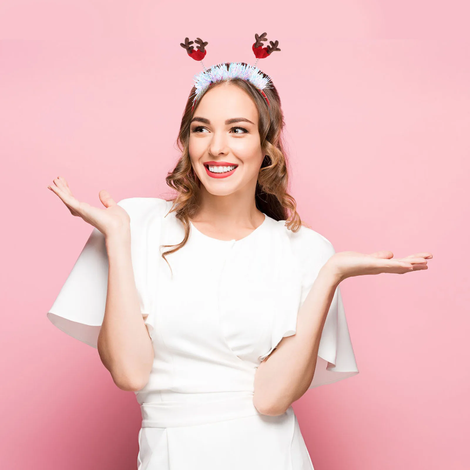 

Christmas Heart Antler Headband Reindeer Cute Xmas Party Photo Prop Holiday Headband Christmas Headbands for Women