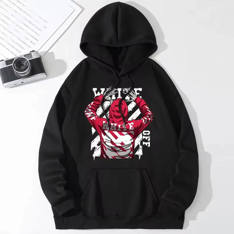 

Europe and America Style Fashion Collab Hoodies Casual Sports Sweatshirts Oversize Black Hooded Autumn Winter Fleece Pullover