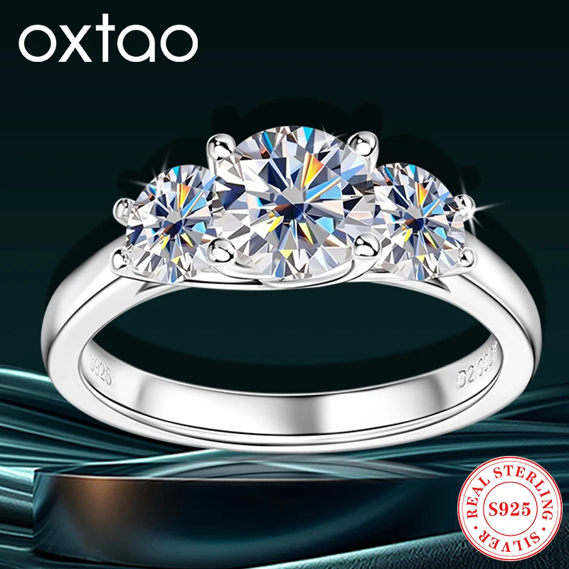 

OXTAO All Moissanite Rings for Women Three Stones Sparkling Diamond Wedding Band S925 Sterling Silver Wedding Jewelry Rings