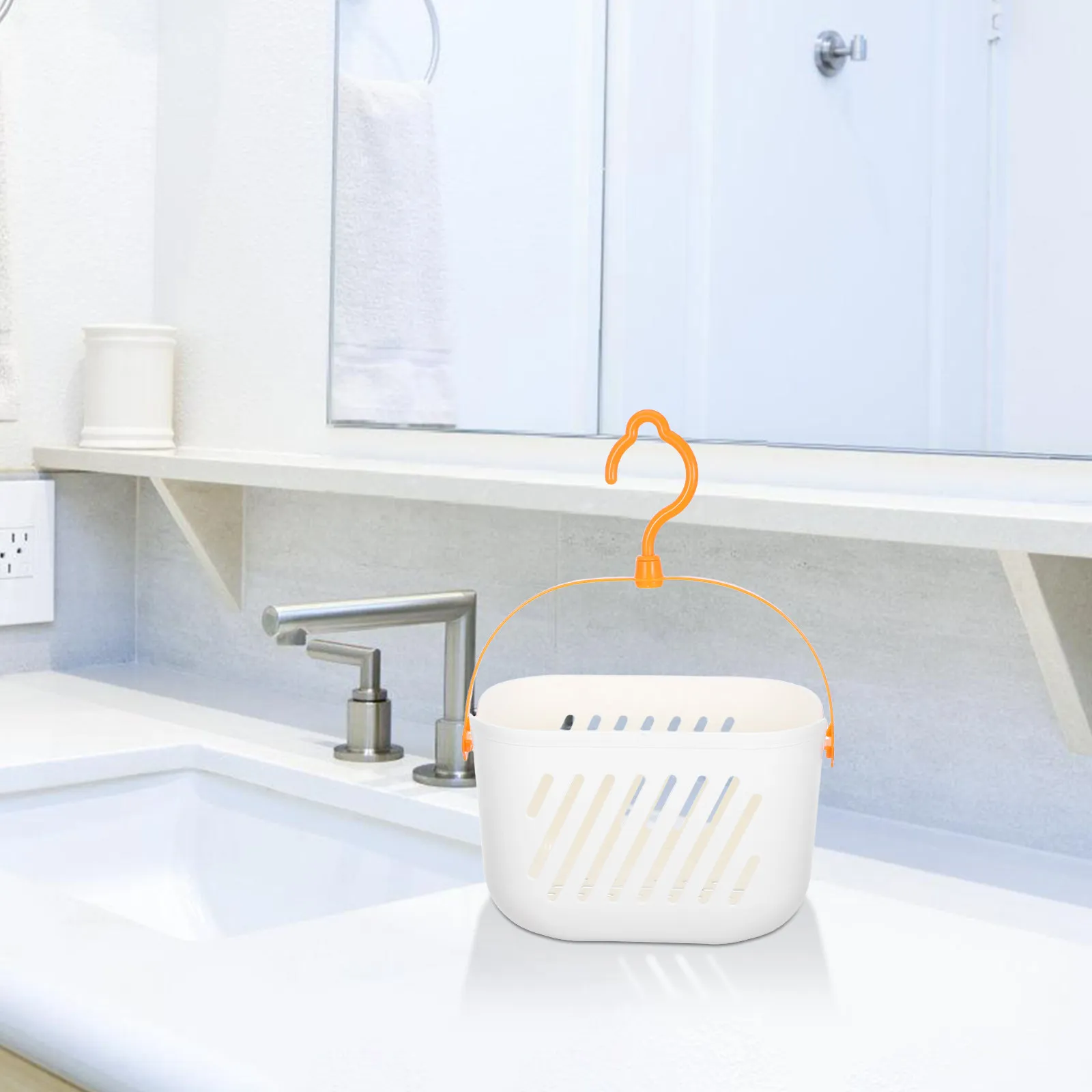 2Pcs Hanging Shower Basket Bathroom Storage Organizer Plastic Holder Sturdy Hook for Wall Door Kitchen Shower Bath Basket