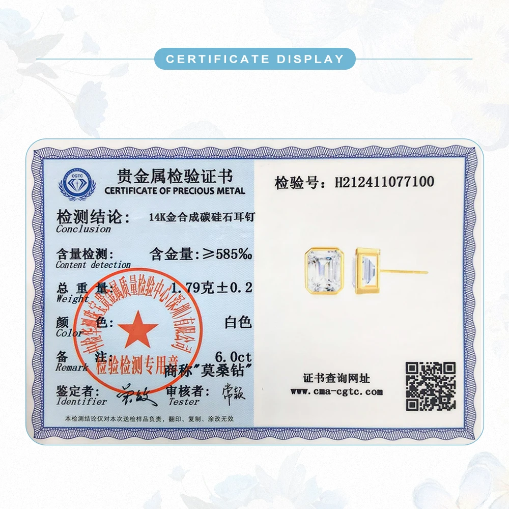 

Модные серьги-гвоздики из золота 14 карат для женщин, с изумрудной огранкой, 1 карат/2 карата/3 карата, муассанит VVS1 D цвета, обручальные кольца, ювелирные изделия с сертификатом AU585