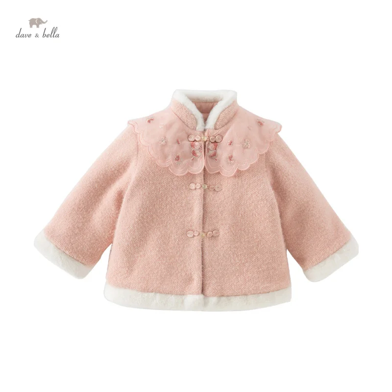 Dave Bella Children Girls Baby Gentle Tops Outerwear 2024 New Autumn Winter Fashion Sweet Cute Overcoat Outdoor Warm DB4243697