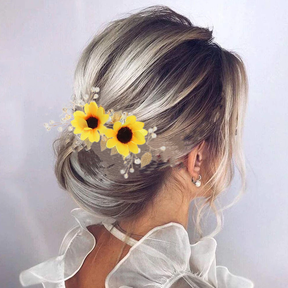 

Diamond Tiara Hair Accessories Bridal Headband Headpiece Women Headdress Wreath Sunflower Flowers Girl Floral Elegant