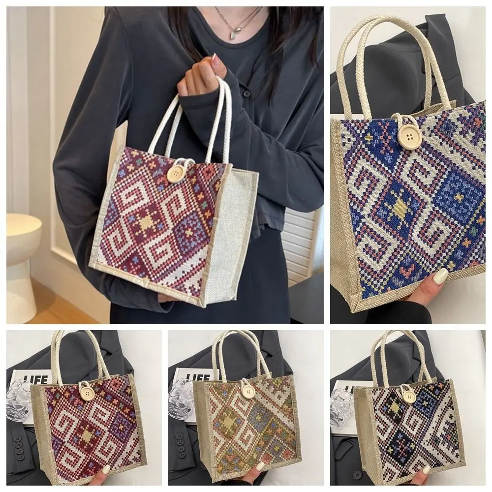 Embroidery Ethnic Style Canvas Bag Large Capacity Portable Linen Handbag Mommy Bag Tote Bag Printing Cloth Lunch Bag