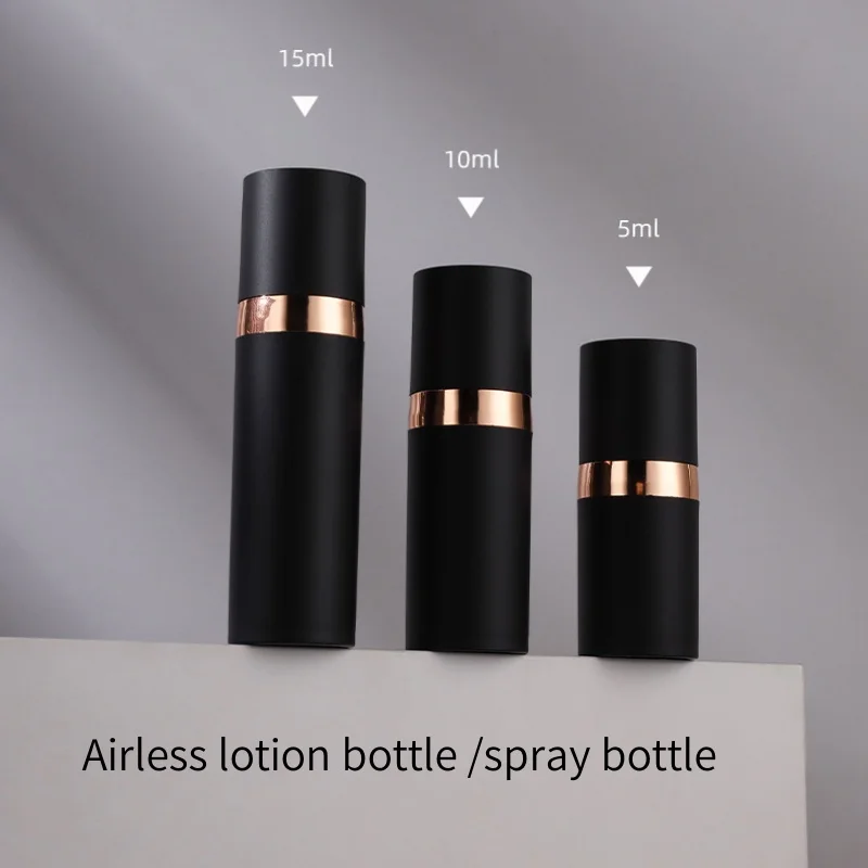 

10/50/100 шт. 5/10/15 мл пустая вакуумная бутылка матовый черный безвоздушный лосьон/спрей-бутылка сыворотка/основа косметическая бутылка для путешествий