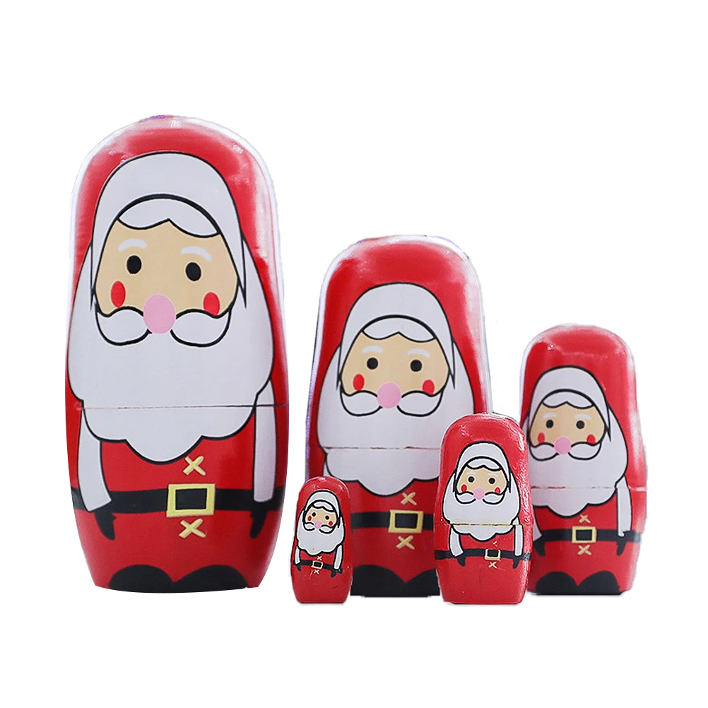 

Wooden Russian Stacking Santa Set of 5 Cute Christmas Nesting Toys for Home Decor Gift Box Jewelry Storage
