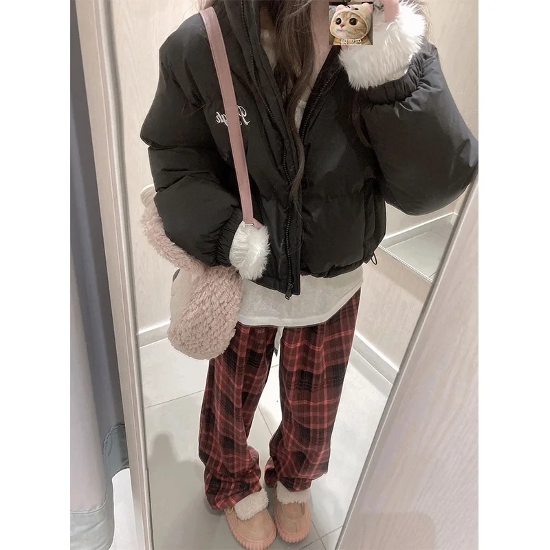 الأحمر منقوشة Fce اصطف واسعة الساق عارضة السراويل عالية الخصر مستقيم قطع الرياضة Sweatpants للنساء الخريف الشتاء فضفاضة تناسب