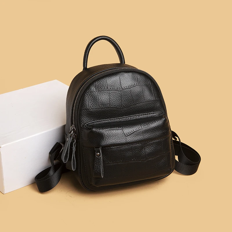 Fashion Backpack Women High Quality Genuine Leather Rucksack Small Back Pack Ladies Bagpack Simple Shoulder Bags Female Mochila