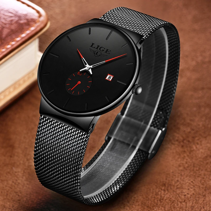 LIGE New Luxury Watch for Men Military Leather Man Wristwatch Quartz Clock Waterproof Luminous Date Week Men's Watches Reloj+box