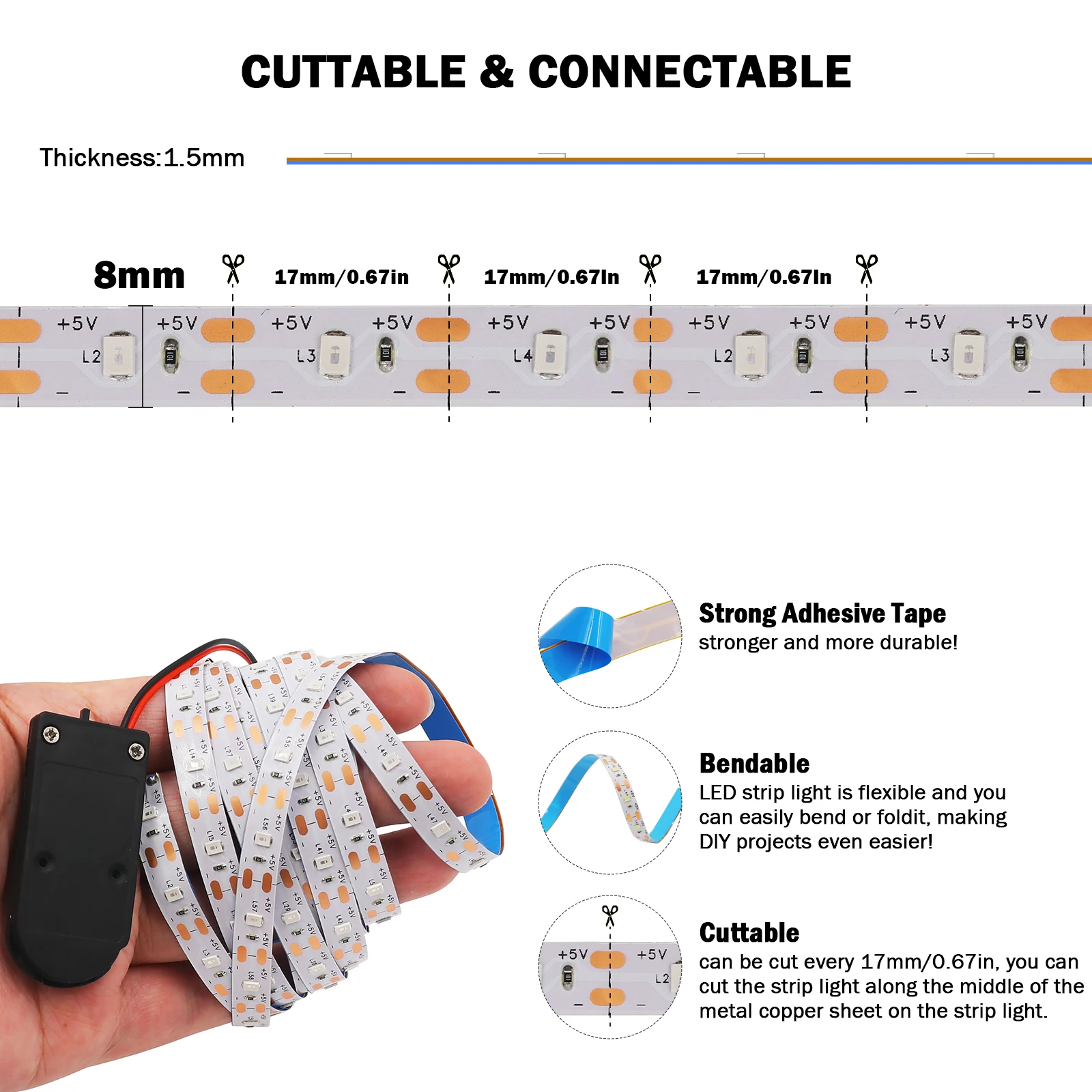 Button Battery Power Led Strip Light SMD2835 1M 2M Flexible Lighting Ribbon Tape White/Red/Blue/Green Strip Cabinet Backlight