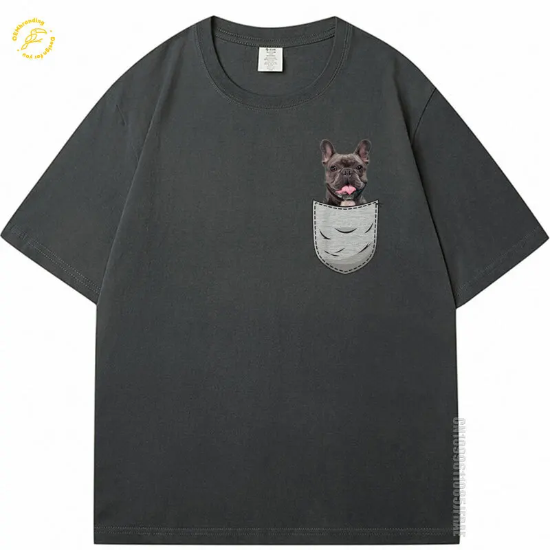 

2025 100% Cotton Man Tshirt Frenchie 2025 Hot Tee French Bulldog Chest Pocket Oversized T-Shirt 티셔츠 Short Sleeve Top Clothes