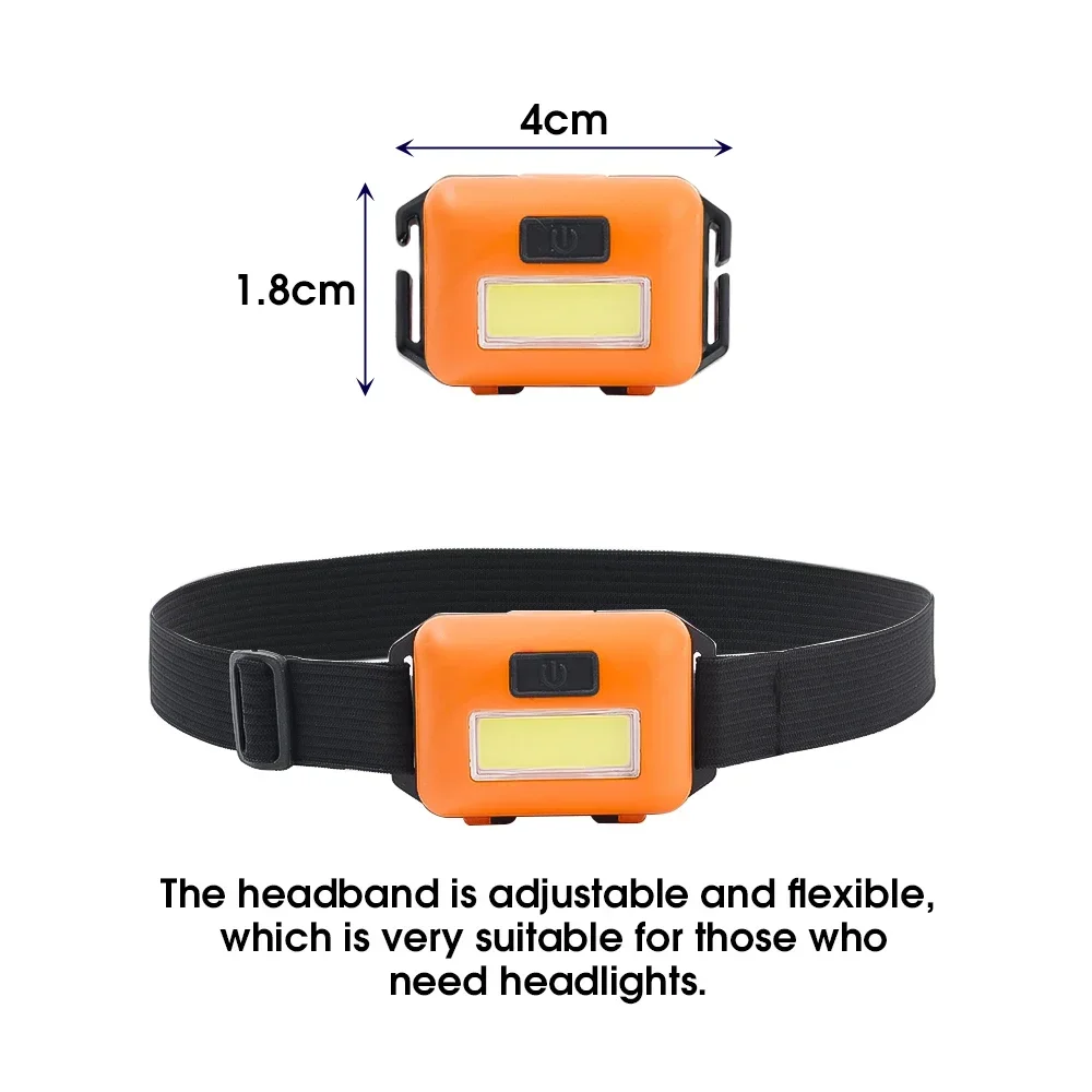 Mini COB Headlight Portable LED Headlamp Waterproof Head Front Light with 3Modes Lighting Outdoor Camping Hiking Head Flashlight