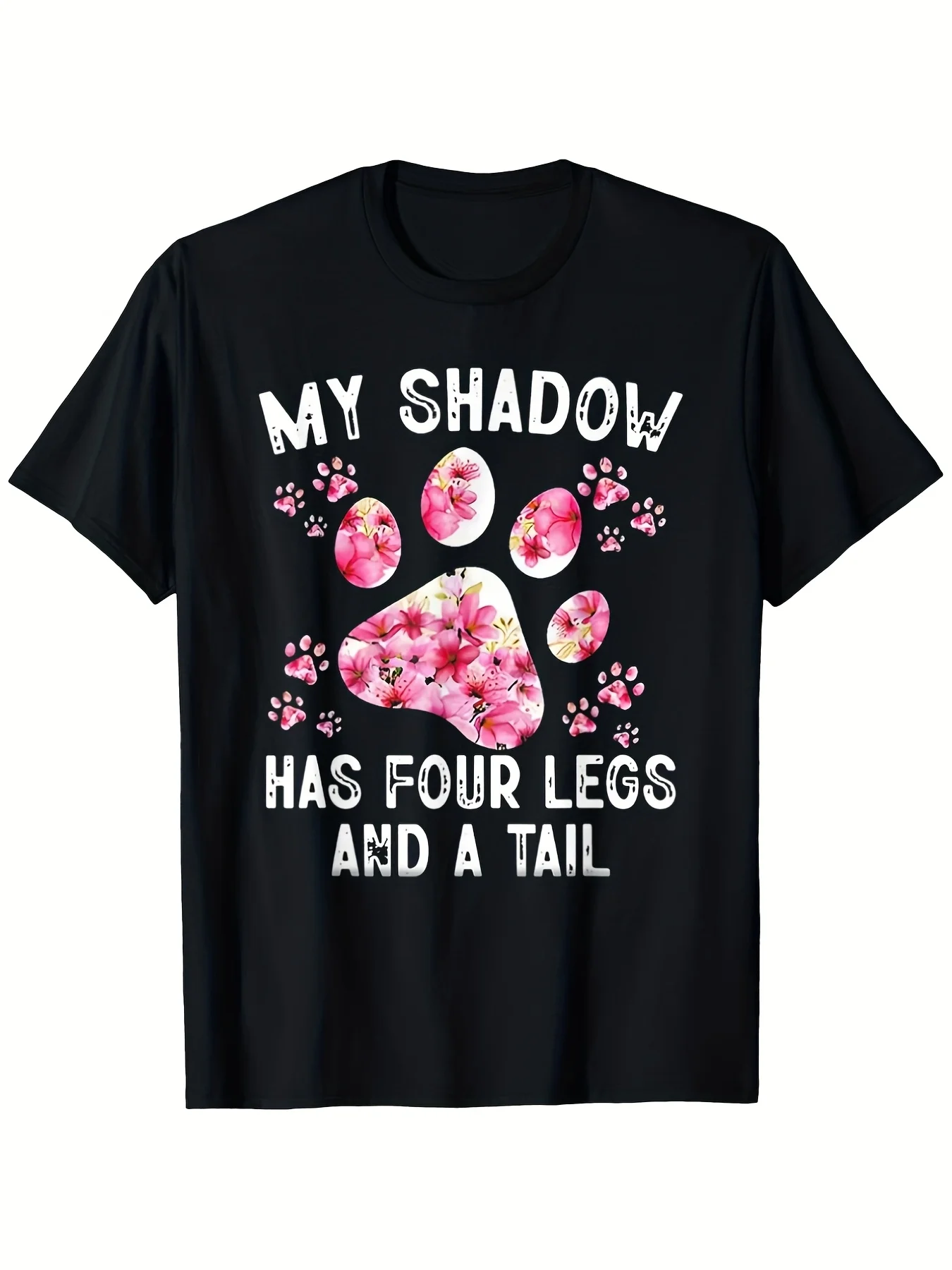 Casual  Dog Paw Print TShirt My Shadow Has Four Legs And A Tail  Relaxed Fit Round Neck Novelty Pet Lover's Tee Casual Wear Casual Style Tshirt Comfortable FitRetro Casual Short-sleeved T-shirt with a Round Neck and Printed Pattern