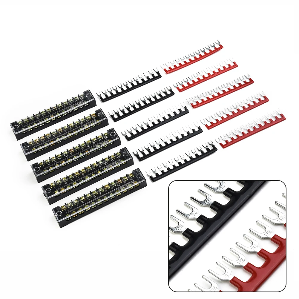 Bus Bar Set 100A 660V Double Row Terminal Block Dual Row 15pcs Barrier Strips Clear 12 Points Electrical Power