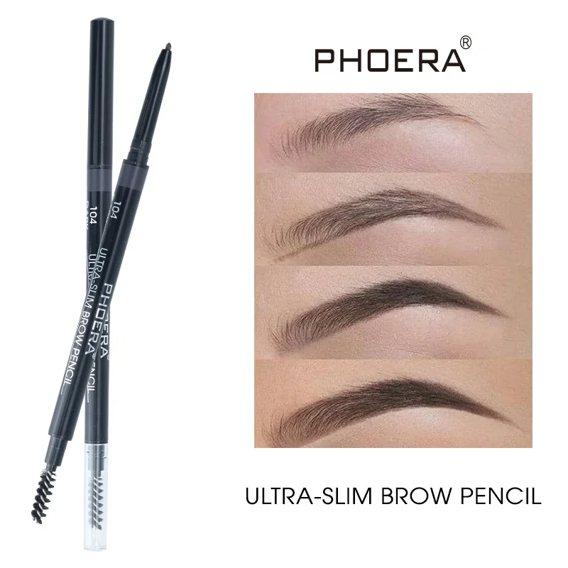 PHOERA 5-Colors Double-headed Eyebrow Pencil Automatic Rotation Ultra-fine Eyebrow Pencil Waterproof Makeup Free Eye Cosmetics