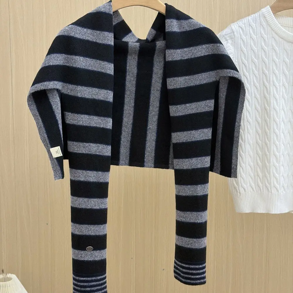 Elegant Cape T-Shaped Striped Shawl Cloak Warm Knitted Neck Wrap Neck Wraps Korean Style Large Wraps Scarf Accessories
