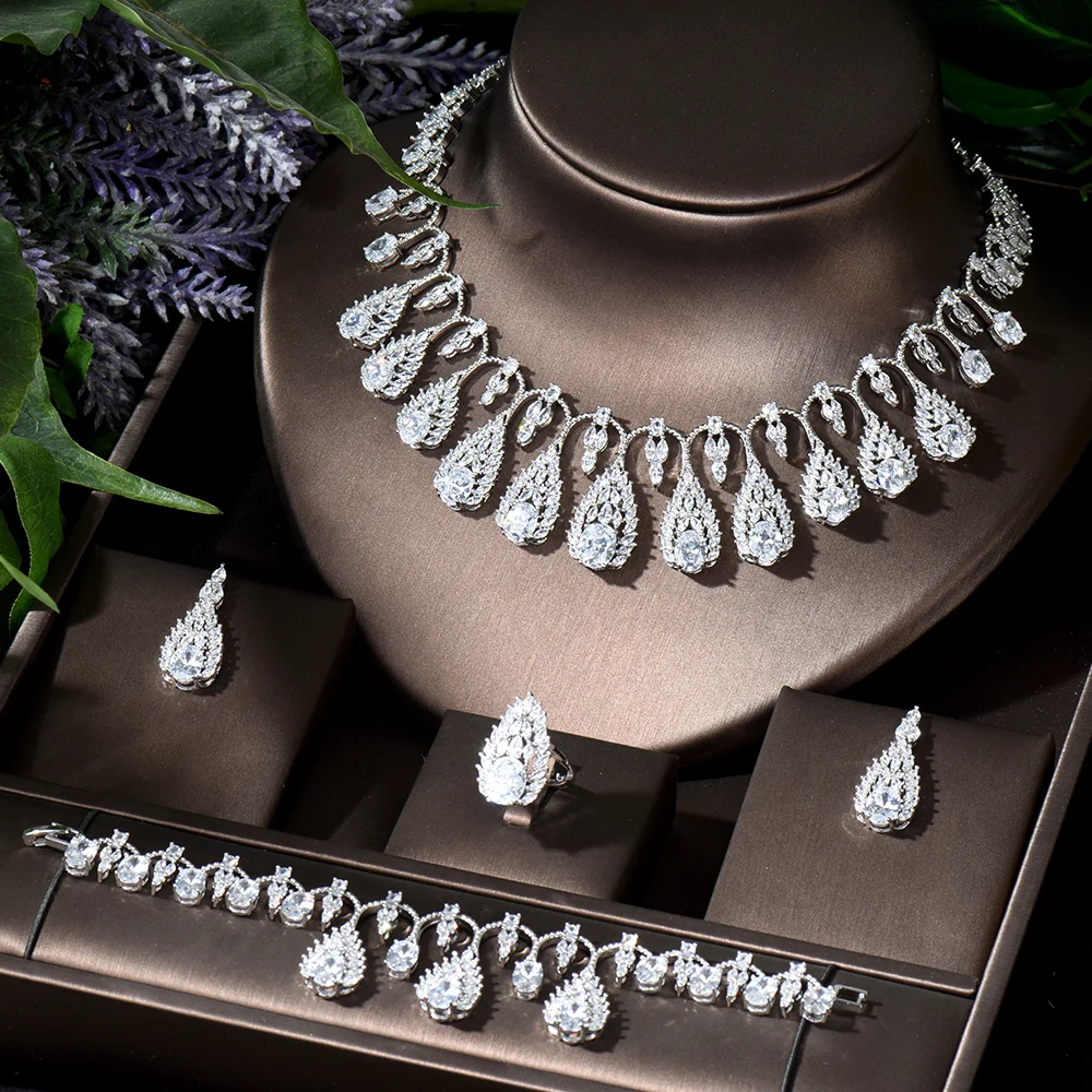 2024 Popular Dubai Cubic Zirconia Jewelry Set 4pcs Bridal Set Jewelry Women's Wedding Party Gift