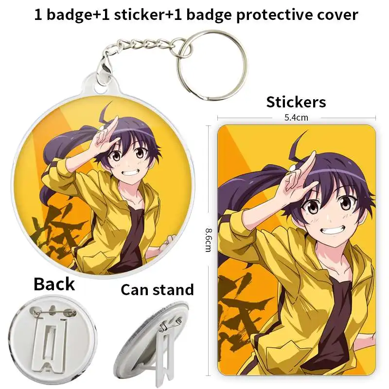 Araragi Karen Tsukihi juego de personajes de Anime, botón suave, insignia, broche, periferales de ancla, Pin, etiqueta de pecho, joyería creativa de dibujos animados