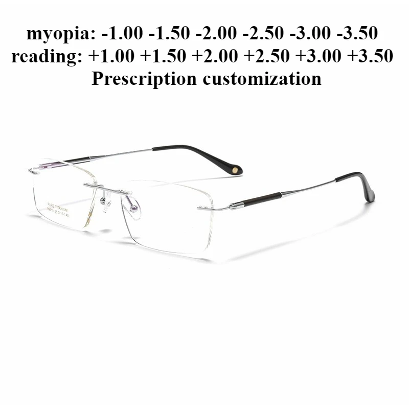 

55 мм без оправы из чистого титана, безрамочные очки по рецепту, пользовательские очки для чтения с защитой от синего света + 1,50 + 2,00