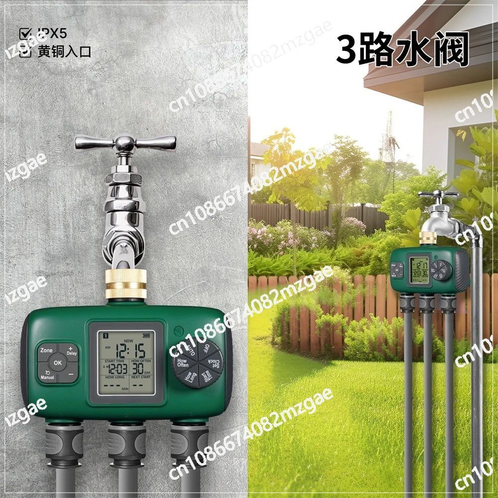 3 Zone Irrigation Water Valve IP55 Waterproof Knob Button LCD Display Brass Inlet Watering Timer