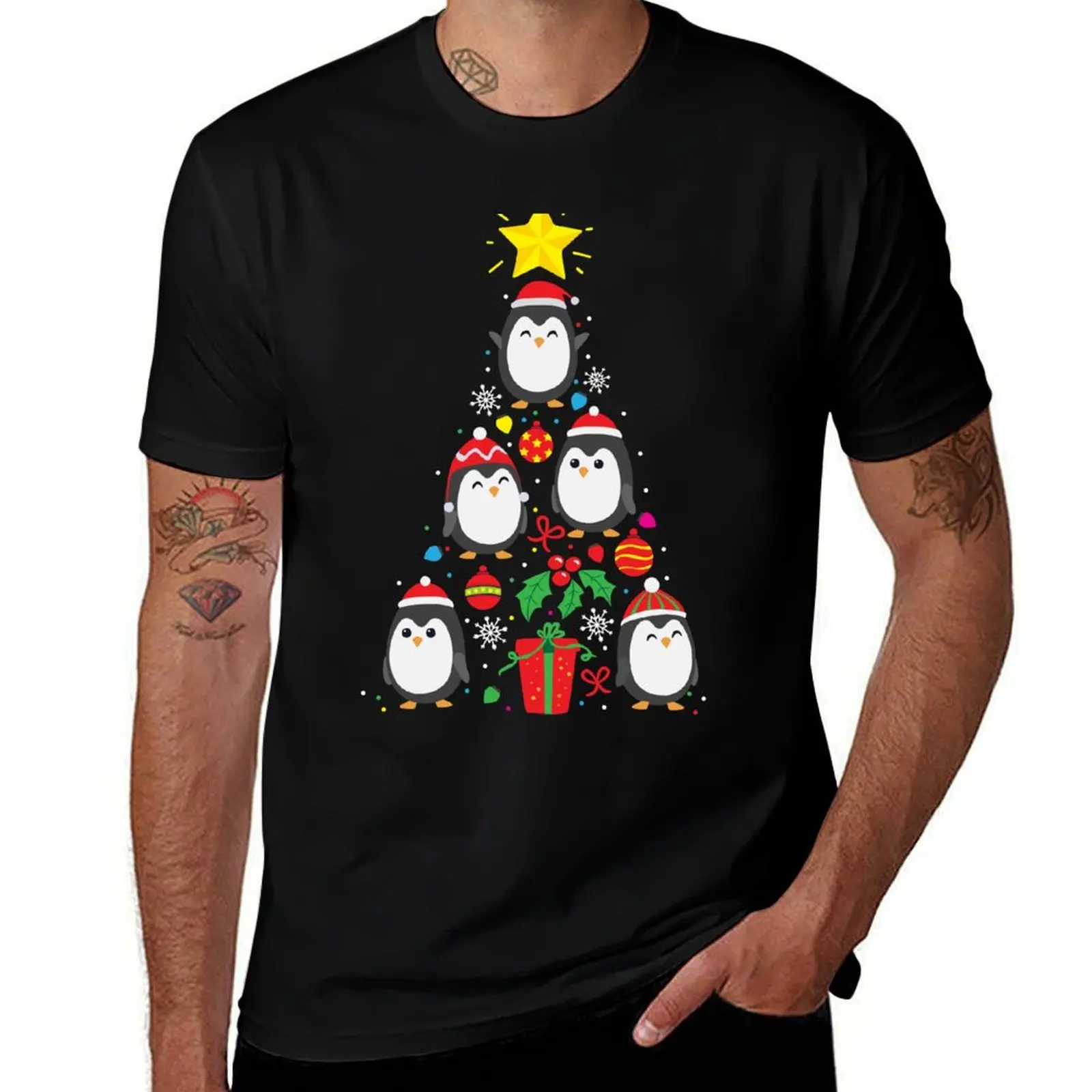 

Funny Penguin Christmas Tree Gifts T-Shirt shirts graphic tee quick-drying men t shirt