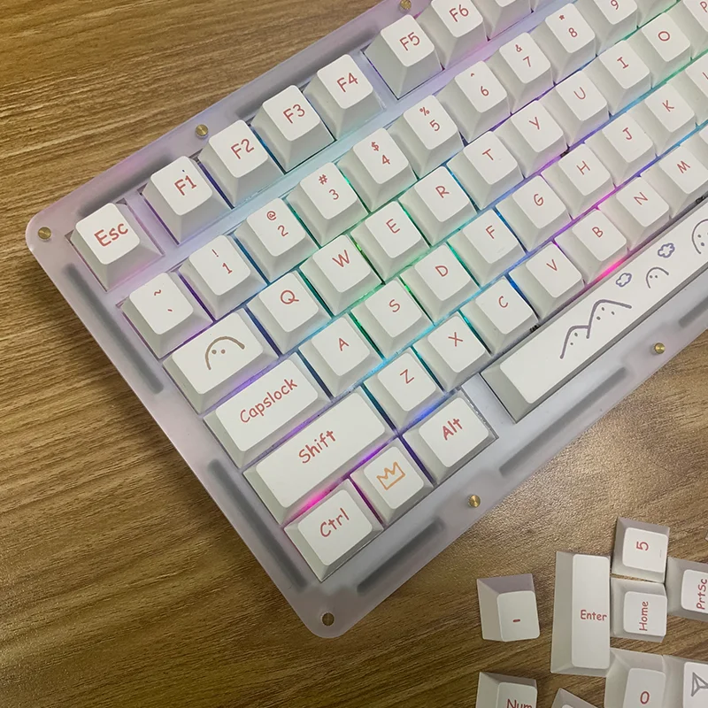 131 Keys Minimalist white Graffiti Keycaps Cherry Profile Keycap For Mechanical Gaming Keyboard DYE Sublimation PBT Keycap DIY