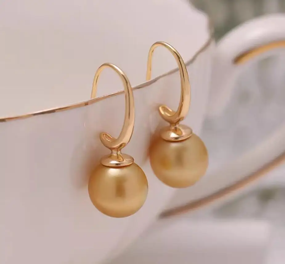 

Gorgeous 11-10mm 9-10mm South Sea Perfect Round Gold Pearl Earring 925s