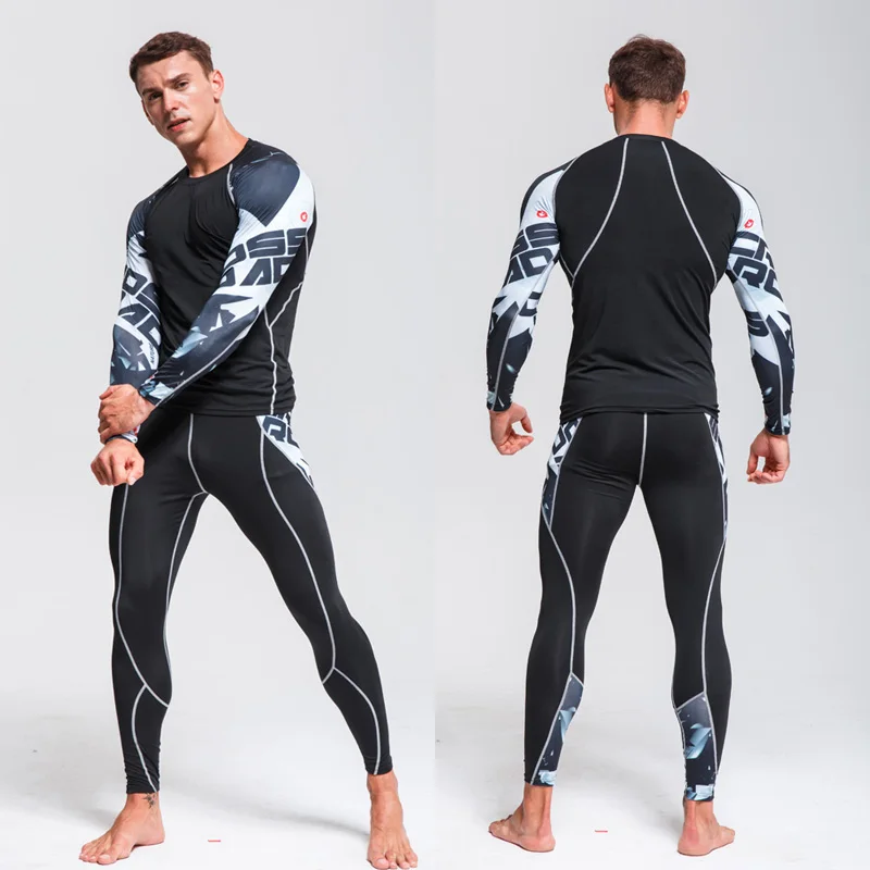 

Men's Fitness Clothing Sun Protection Compression Sportswear Second Skin Rashgarda MMA Long Sleeves Sports Leggings Running suit