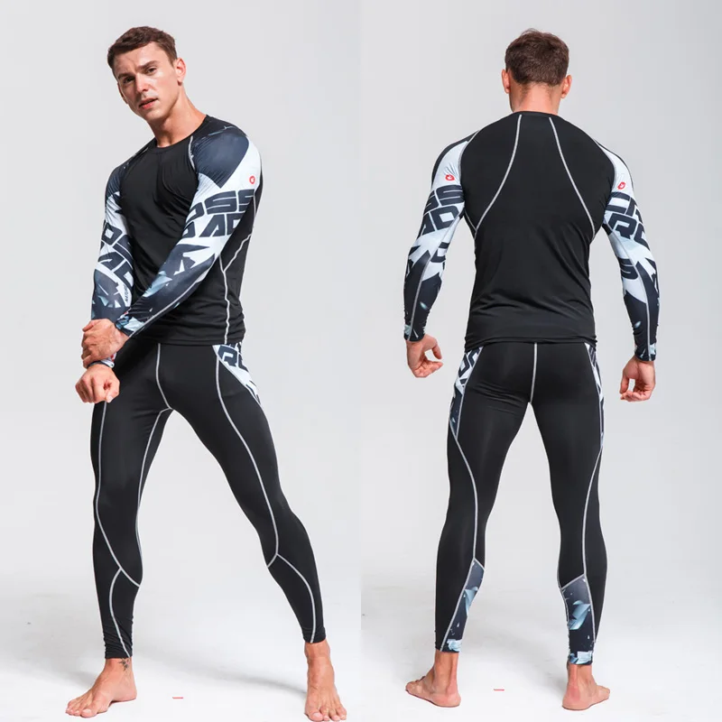 Men's Fitness Clothing Sun Protection Compression Sportswear Second Skin Rashgarda MMA Long Sleeves Sports Leggings Running suit