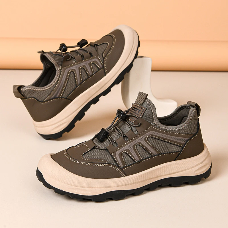 Men's casual shoes, mesh perforated shoes, thick sole, anti slip and wear-resistant outdoor running shoes, sneakers