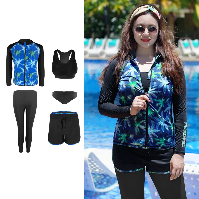 

Womens Plus Size Long Sleeve Rash Guard Tops & Bottoms Full Body Zipper Swimsuit Swim Shirt Pants Beachwear Rashguards Beachwear