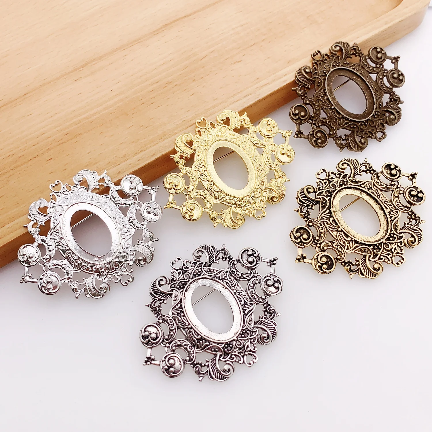 Onebeading Fit 18x25mm Vintage Oval Cabochons Brooch Blank Setting Bezel Base For DIY Making Accessories 3pcs K05280