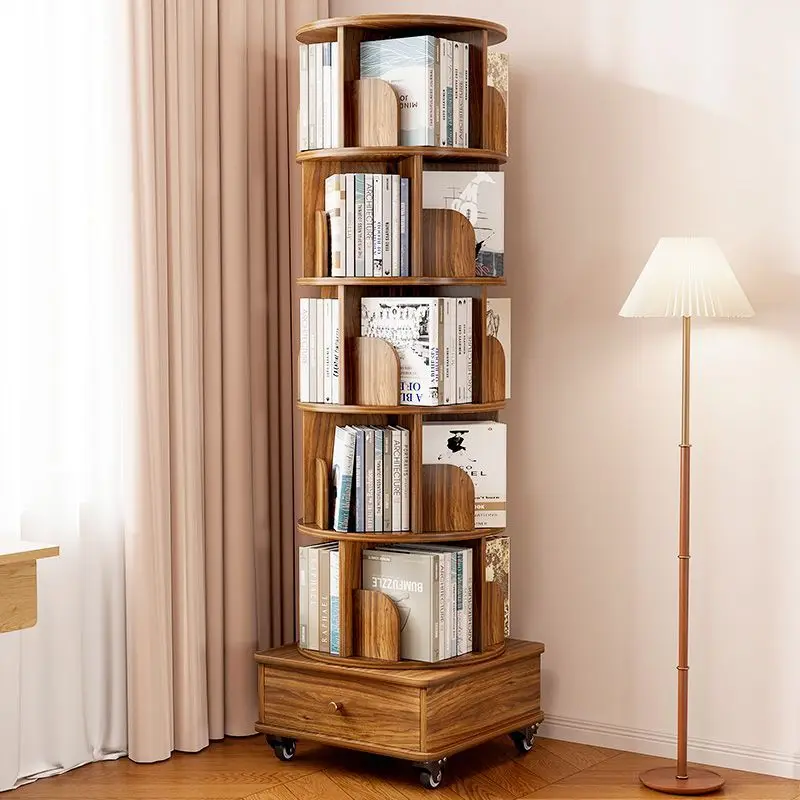 

Rotating bookshelf Floor-to-ceiling living room storage Home with wheels Mobile student picture book bookcase