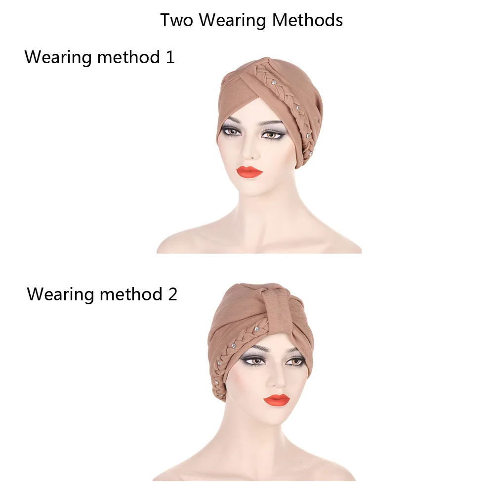 جديد إمرأة الماس السرطان قبعة الكيماوي قبعة مسلم الضفائر وشاح الرأس عمامة التفاف غطاء رمضان فقدان الشعر أغطية الرأس الإسلامية بونيه قبعة