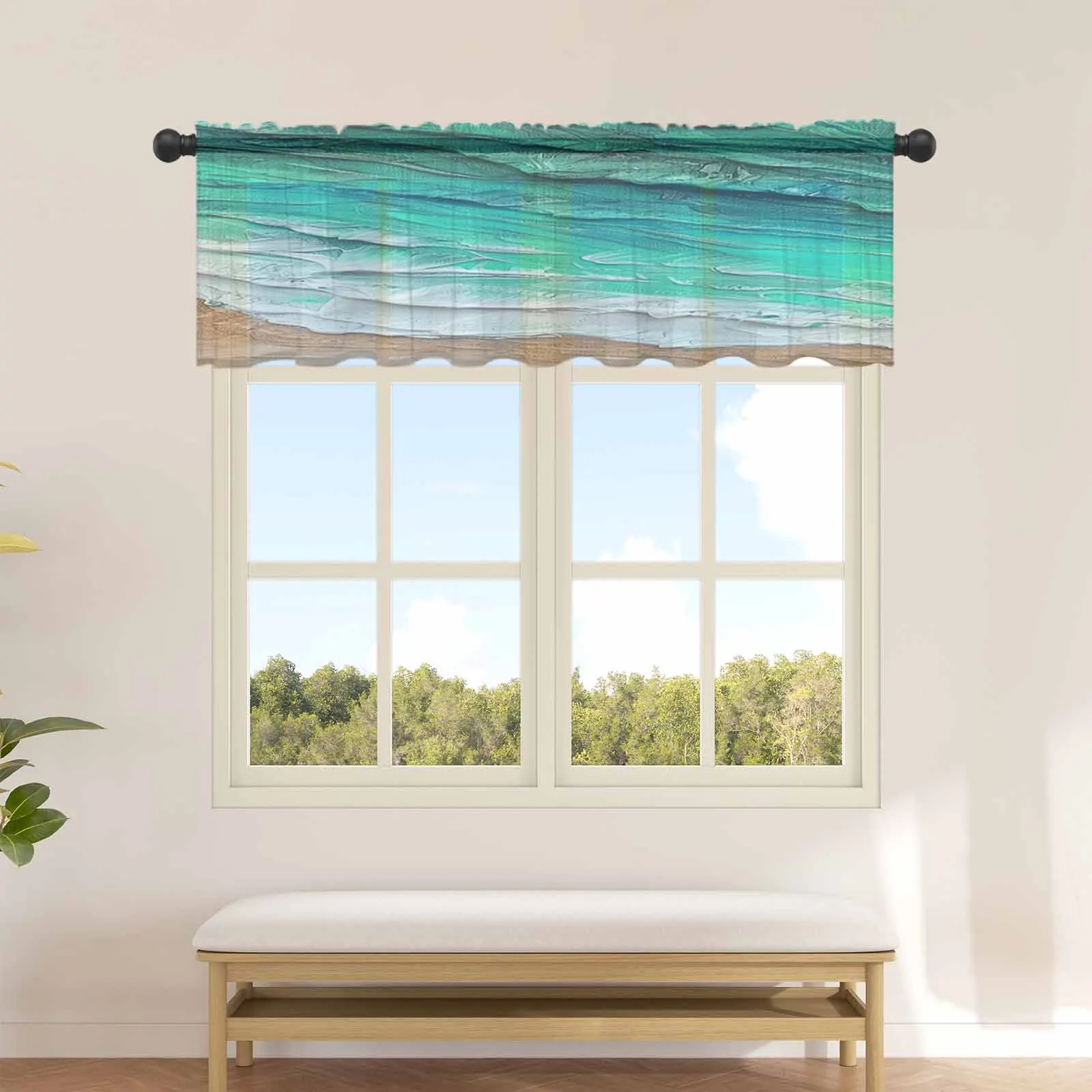 Ocean Beach Duck Green Gradual Waves Kitchen Sheer Curtains Tulle Small Curtain Living Room Voile Drapes Home Decor