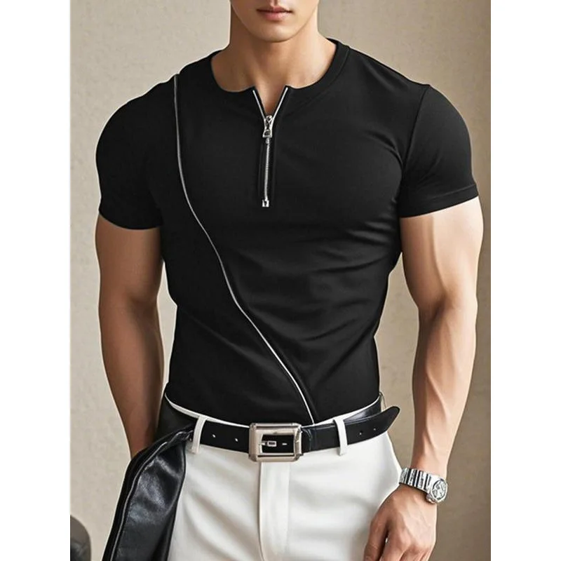 

X439 Men's Pure Color f Zip ort Sve Slim Fit Casual irt Ci Walk Cool Sensation Fce Lined Winter Sle