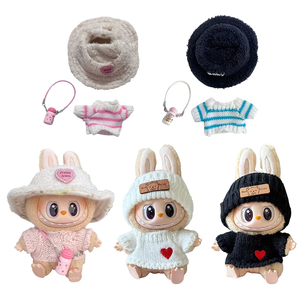 17cm Labubu I II Idol Dolls Cute Mini Plush Doll'S Clothes Korea Kpop Exo Idol Dolls Overalls Clothing DIY Accessories Gifts