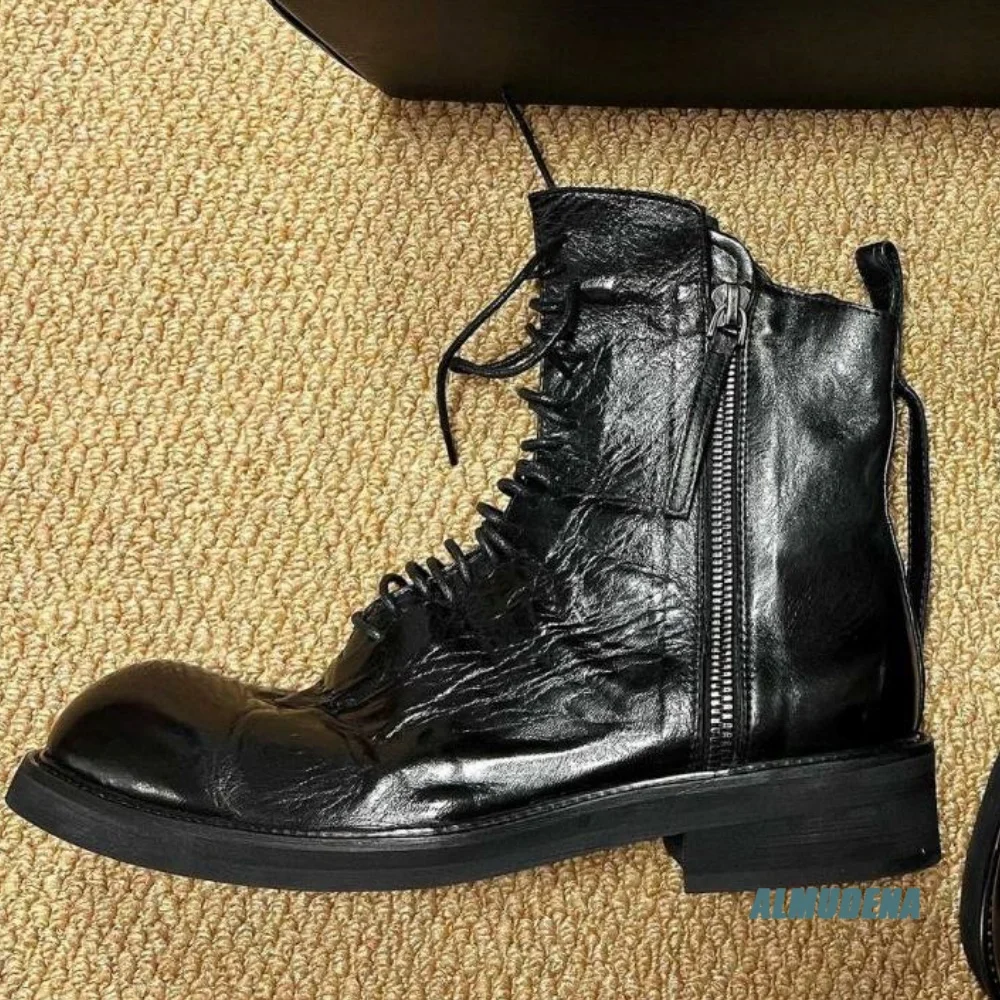 Czarne skórzane modne męskie b – Block Heel Ankle Boots recenzja i cena