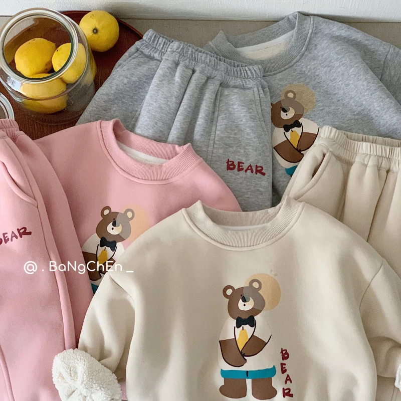 

Children's Suit2024Autumn and Winter New Cartoon Bear Boy's Hoody+Casual Pants Two-Piece Suit FashionG0575