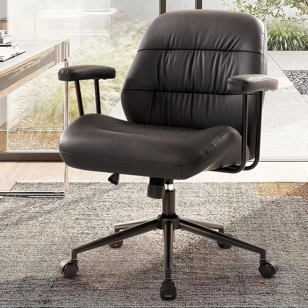 

Home Oice Chair, PU Leather Oice Chair with Removable Armrests, -Century ern Desk Chair with Lumbar Support，Ergonomic Executive