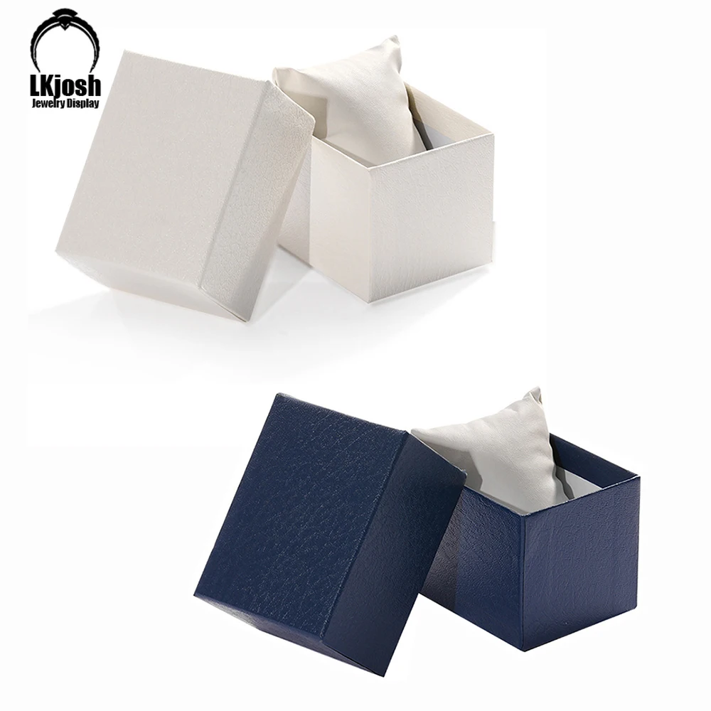 Artificial Leather Watch Box with Pillows Square Rectangular Storage Box Gift Packaging Bracelet Watch Display Box