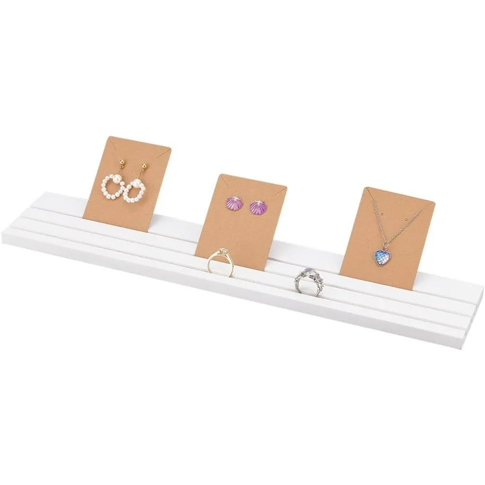 Wooden Earring Display Stand, 3 Slot Ring Jewelry Display Stand White Jewelry Organizer Tray Wood Business Card Holder