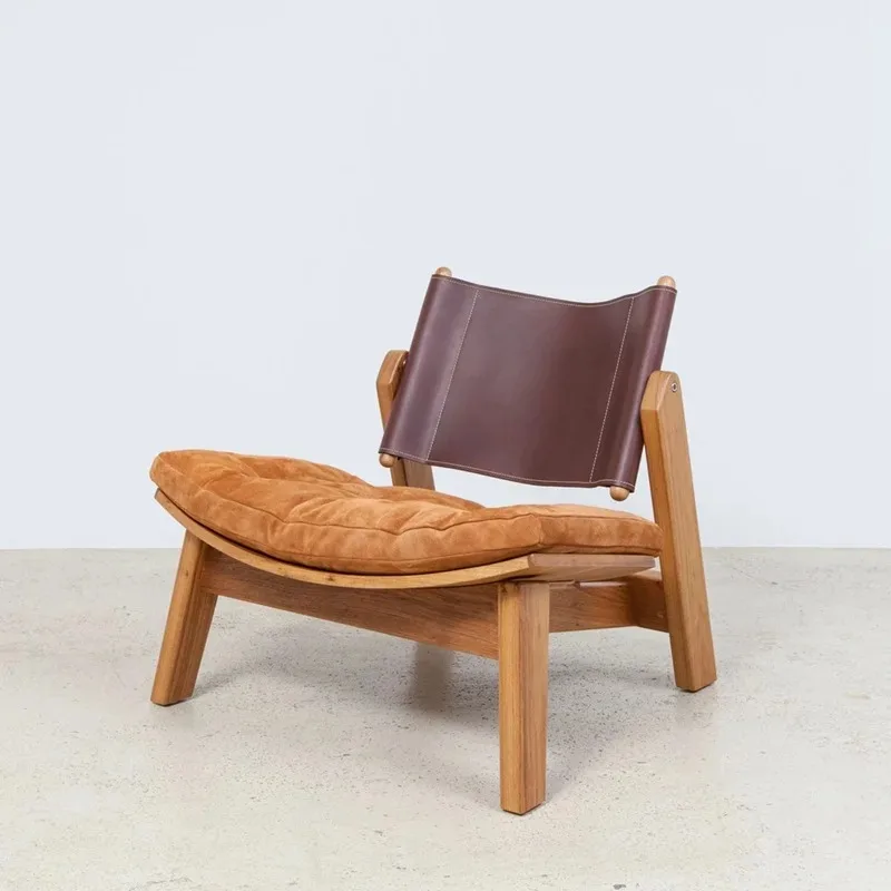 

Modern saddle leather solid wood simple Italian light luxury ash wood hotel model room saddle leather back chair